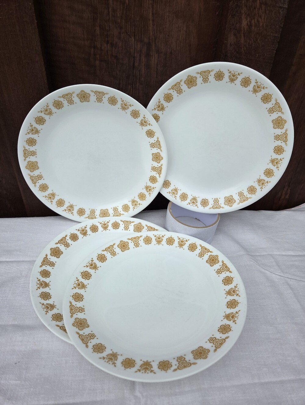 4 Vintage Corelle Pyrex Butterfly Gold 8 1/2 Lunch Plates